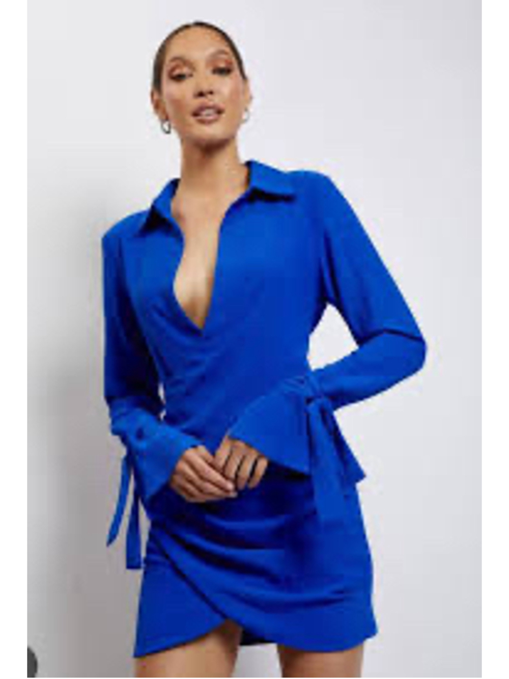 MESHKI Emilee Wrap Mini Shirt Dress Cobalt Blue Size S